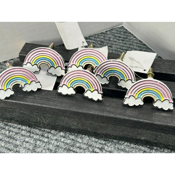Set Of 6 Multicolor Rainbow Drawer Pulls With Clouds Metal Construction Decorati - Picture 3 of 6